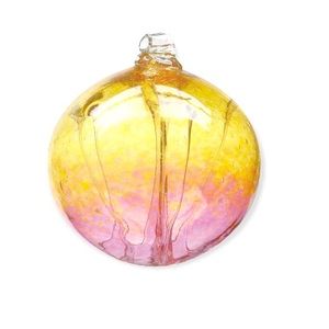 Witch Ball | Hand-blown Glass Orb Art Ornament | cranberry and gold  | Preowned